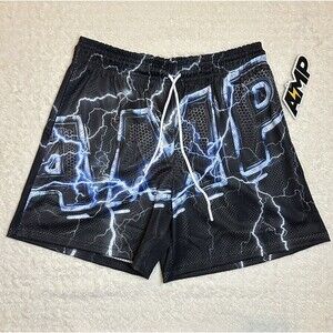 AMP any means possible men's mesh shorts pockets Blue Lightning black size XL